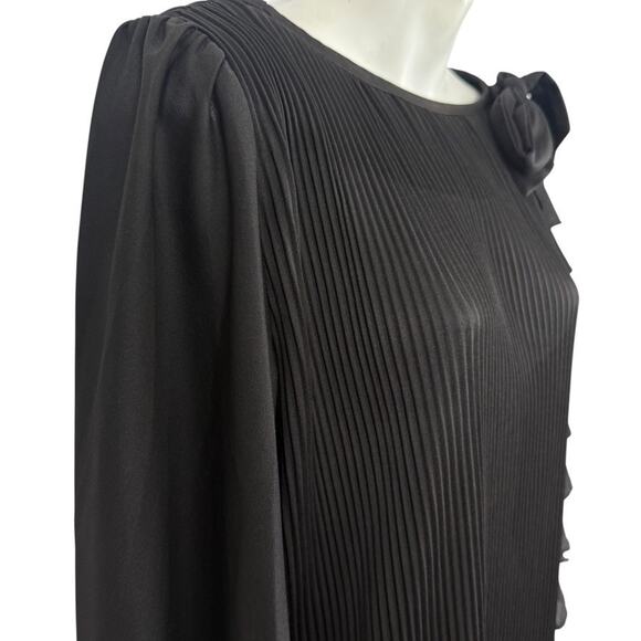 Lady Blair Pleated Ruffle Vintage USA Made Midi High Neck Sheer Chiffon Dress 14 - Picture 4 of 16